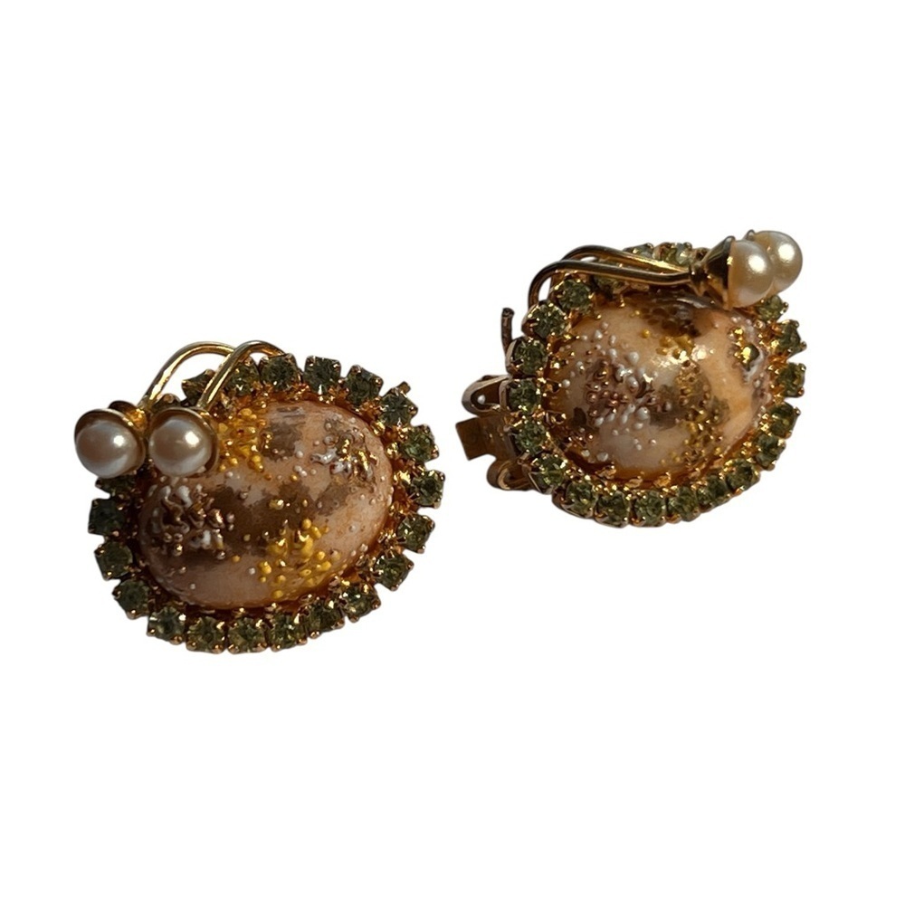 Vintage signed Hobe Juliana D&E clip earrings Easter Egg Cabochons & Rhinestones